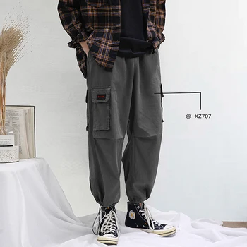 

2020 Men's Loose Leisure Bound Feet Casual Pants Black/grey Color Haren Pants Waist Elastic Trousers Joggers Sweatpants M-2XL