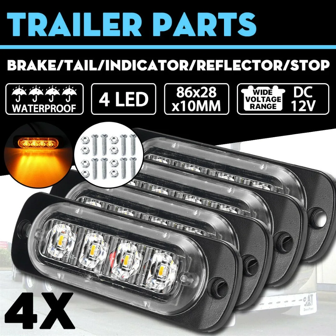 

Universal 4pcs Yellow 4 LED Car Truck Bus Trailer Side Marker Clearance Indicators Light Side Marker Light Lamp