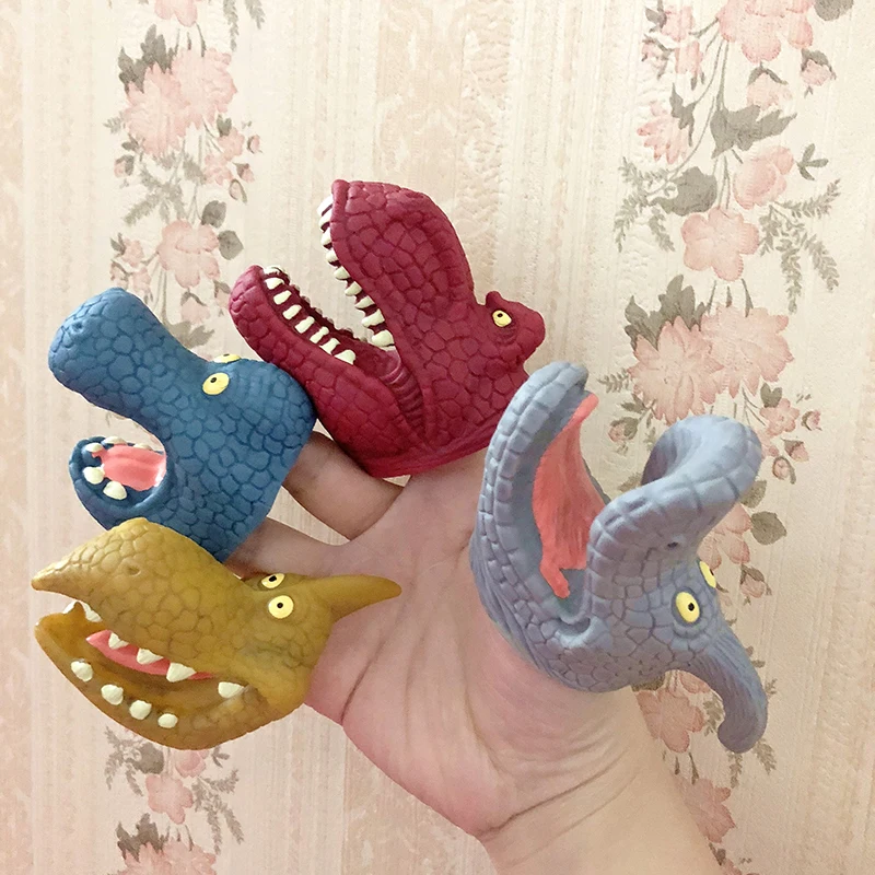 

1 set/6pcs Dinosaur Puppet Gloves Model Animal Head Hand Puppets Silicone Novelty Figure Finger Educational Story Prop Puppets