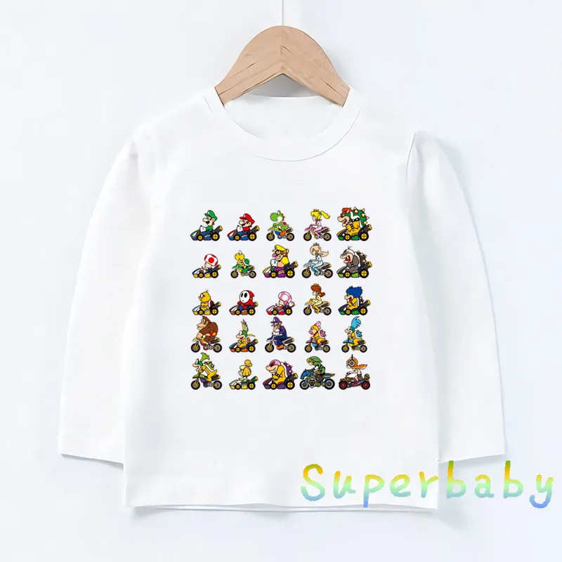 Детская футболка с принтом «Super Mario Bros» Забавные топы с рисунком для маленьких мальчиков и девочек, детская футболка с длинными рукавами LKP5222