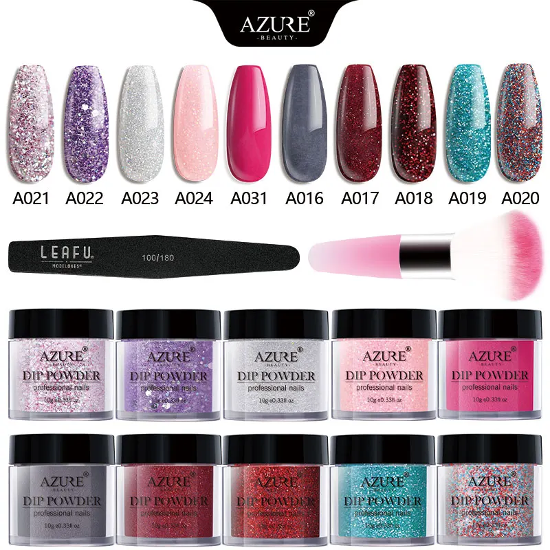 8 AZURE BEAUTY, 12 шт./лот, блестящий цветной набор пудры для нейл-арта, голографическая пудра для ногтей, наборы кистей для ногтей, натуральные сухие - Цвет: 8