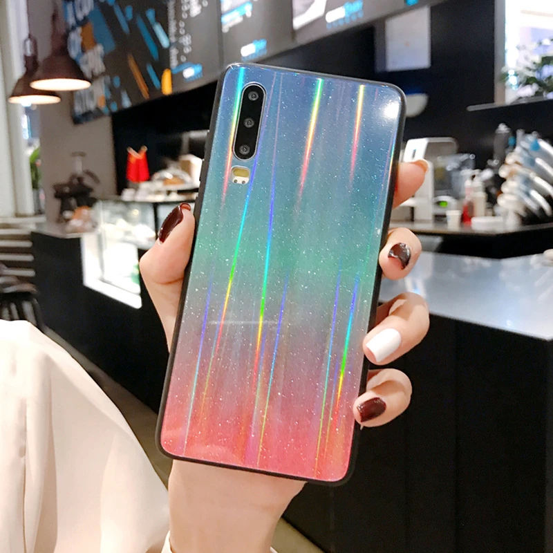 Чехол из закаленного стекла для Xiaomi mi 9 SE CC9 CC9E A3 Lite с градиентом Aurora Red mi K20 Note 7 8 Pro, разноцветный чехол для телефона