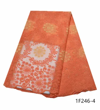 

Orange High Quality African Tulle Lace Fabric Latest Nigerian French Network Cord Lace Fabric With Stones For Dress 1F246