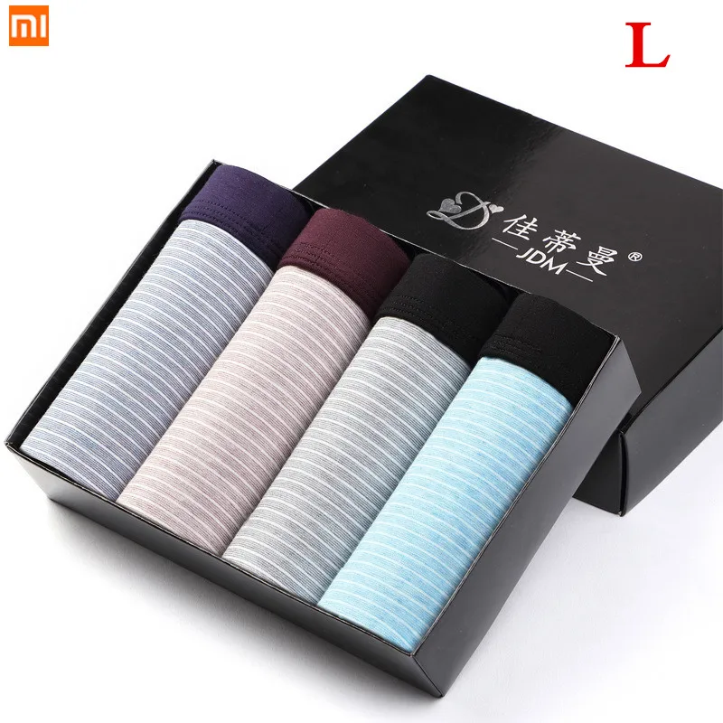 Stripe-L 4 шт./лот, Xiaomi, мужские трусы, одноцветные, хлопок, мужское нижнее белье, боксеры, удобные, дышащие, мужские трусы, u выпуклый дизайн, шорты - Цвет: Stripe-L