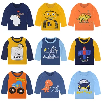 

2020 Spring Autumn Kids Boys T Shirt Dinosaur Cartoon Print Long Sleeve O-neck Baby Girls T-shirts Tops Cotton Children T-shirt