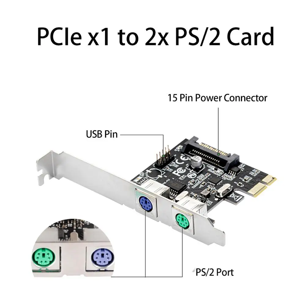 1 Port USB 2.0 9 Punkte intern High/Low Profile 2 Ports PS2 Tastatur Chipsatz ASM1042 PCIe-Karte 1 x PS/2 