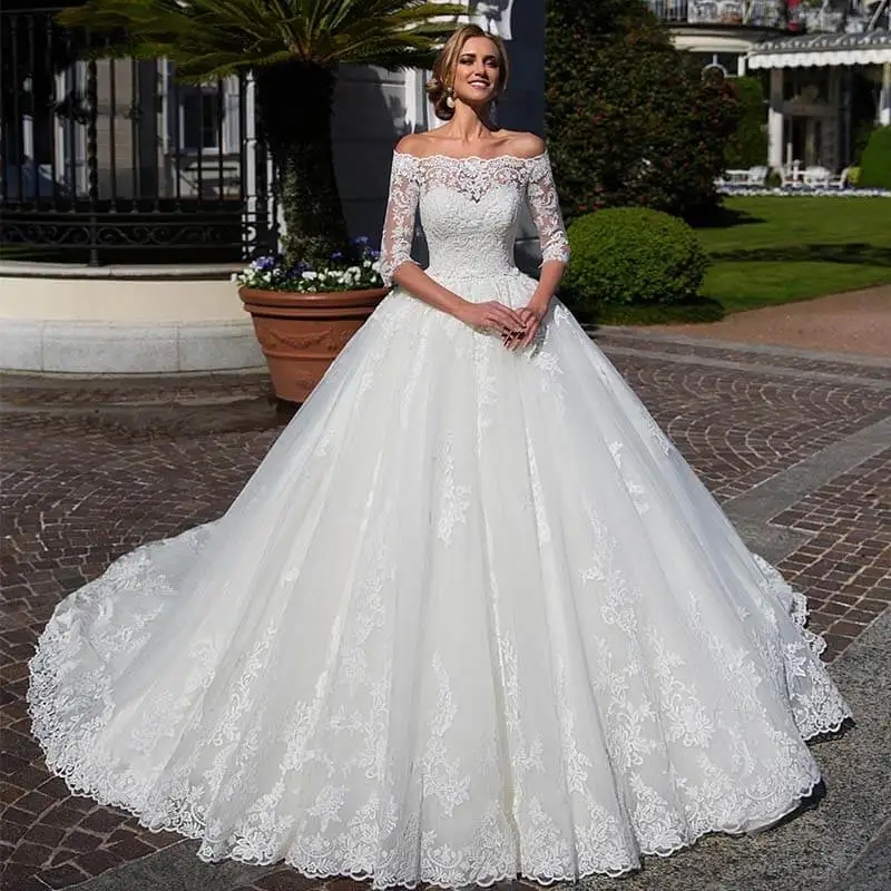 Vestido De Noiva Elegant Boat Neck Ball Gown Wedding Dress 2019 Sexy ...