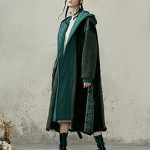 Дизайн AIGYPTOS, Женская Повседневная Свободная шерстяная куртка с капюшоном, длинное объемное белое пуховое лоскутное плотное теплое шерстяное пальто