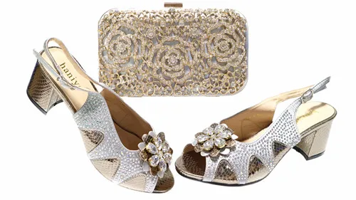 

Doershow New Arrival African Wedding Shoes and Bag Set silver Italian Shoes with Matching Bags Nigerian Women party!HGT1-8