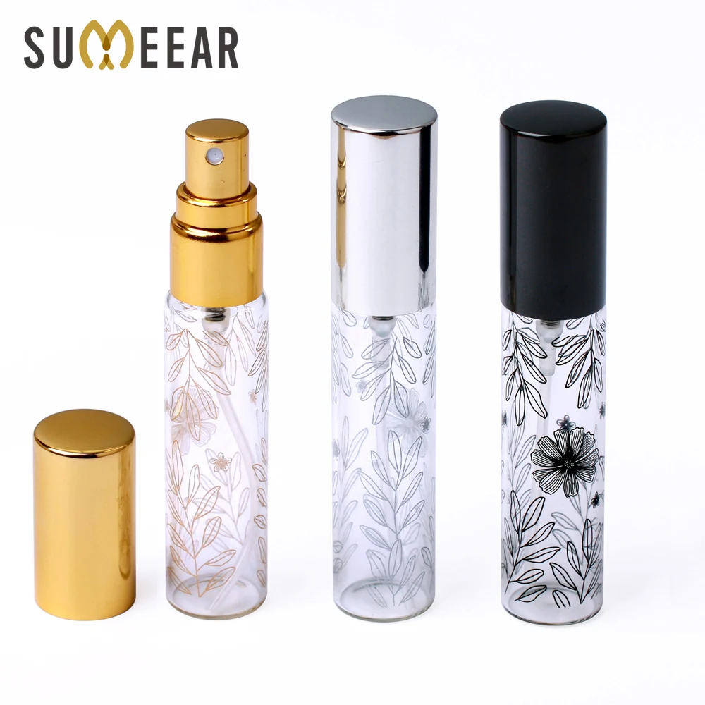 50 Pcs/Lot 10ml Portable Decorative Pattern Glass Perfume Bottle With Atomizer Empty Cosmetic Mini Refillable Bottles