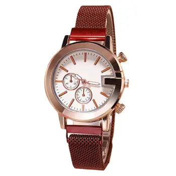

Watch Women Round Sub Dial Mesh Band Magnetic No Number Analog Quartz Wrist Watch reloj mujer relogio feminino