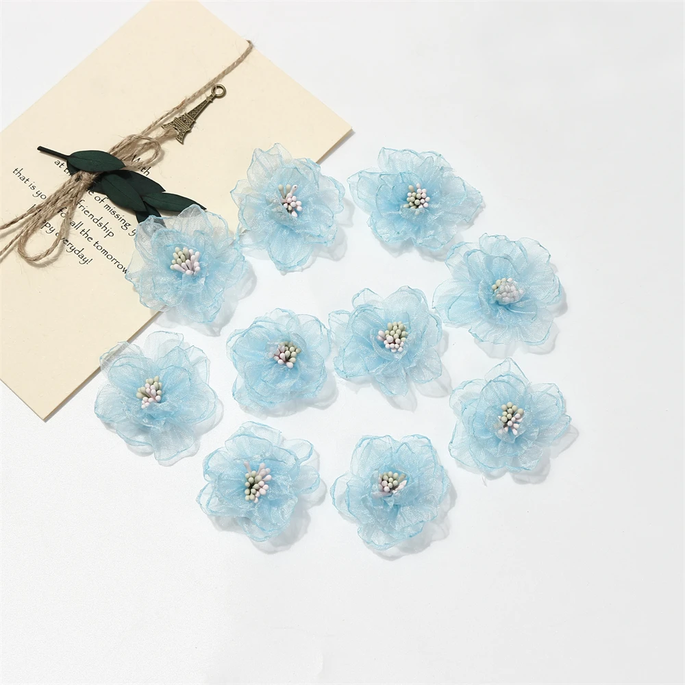 10PCs Chiffon Gaze Künstliche Blumen Mesh Kleidung Machen Haar Zubehör Für Bouquet Hochzeit Party DIY Handwerk Hause Dekoration – Detail 11