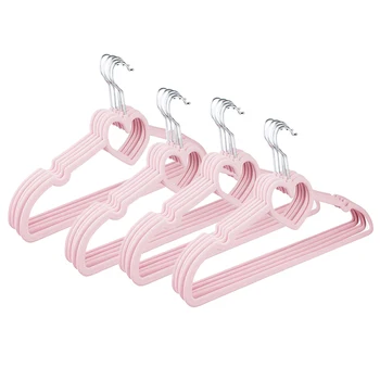 

20 Pcs Non-Slip Ultra-Thin 360 Degree Swivel Flocked Heart Pattern Hanger for Adult Kids Clothing Hanging Supplies,Pink