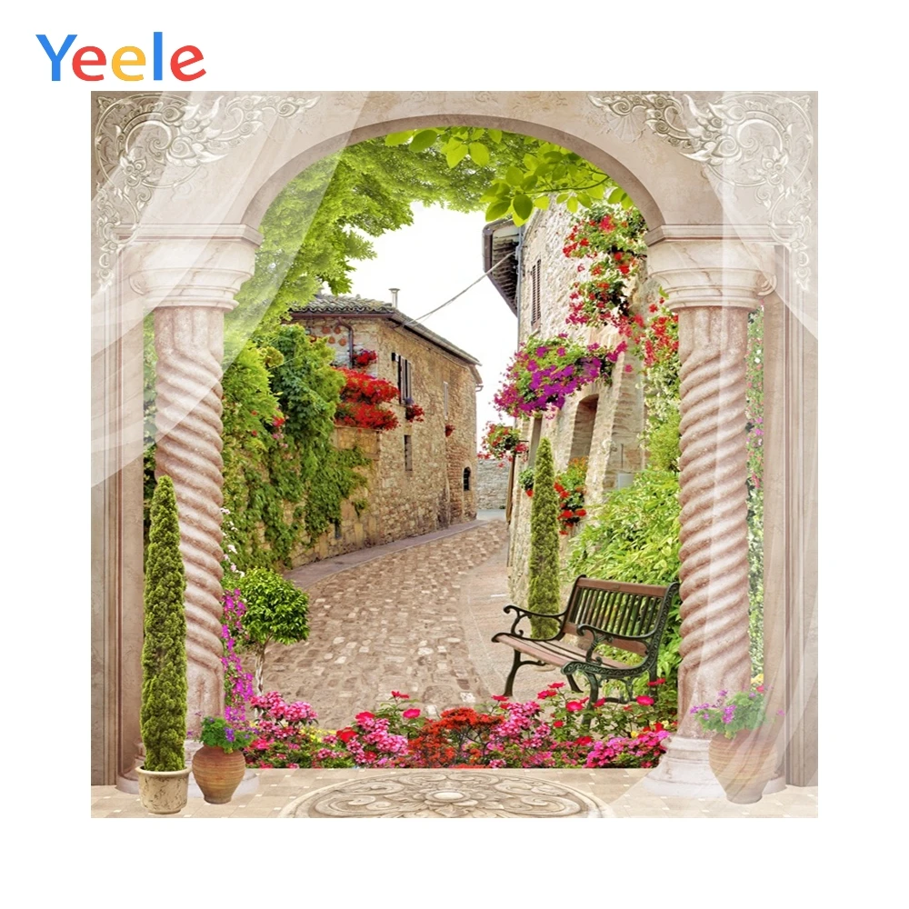 

Spring Flowers Stone House Road Arch Door Kid Portrait Child Photo Backgrounds Customized Photographic Backdrop For Photo Studio
