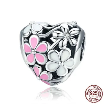 

Avile daisy flower heart-shaped drop-oil beads DIY loose beads silver bracelet accessories S925 sterling silver beads
