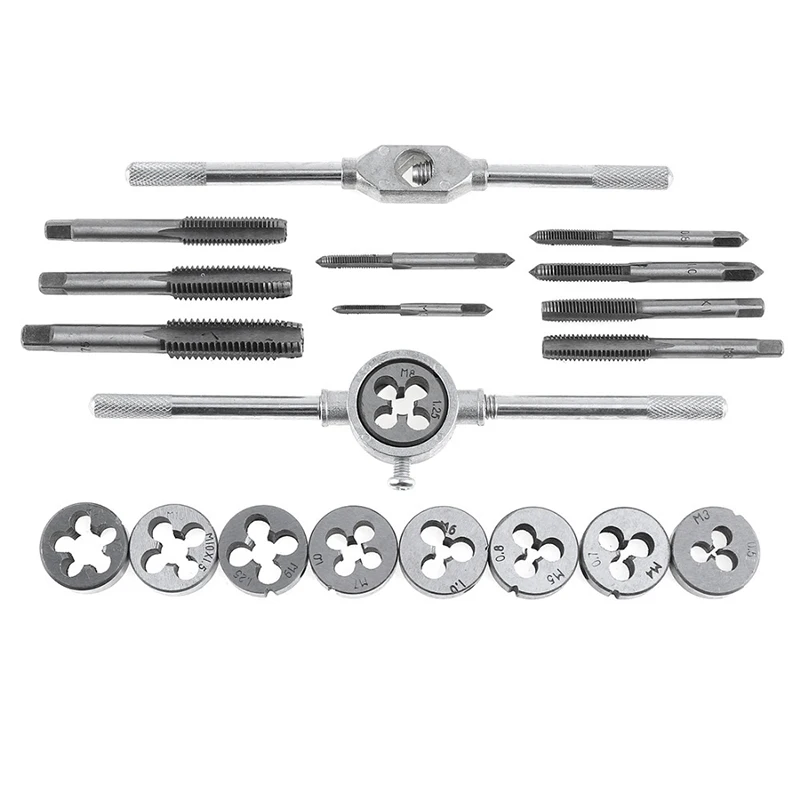 Alloy Steel 20pcs Taps Dies Set Vehicle Machinery Screw Thread Plastic Toolbox