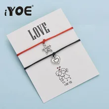 IYOE 2 шт./компл. любовь вышивка «звёздочки» или «бриллианты» парные Браслеты для Для женщин Для мужчин любовника, цвета: черный и красный, сплетеный Парные браслеты дружбы ювелирные изделия