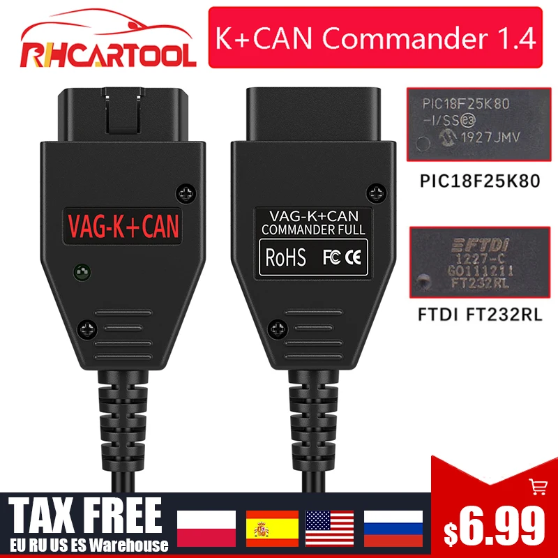 Диагностический сканер OBD2 для VAG K CAN Commander 1 4 FTDI FT232RL PIC18F25K80|Кабели и коннекторы