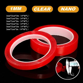 

New Red Acrylic Magic Tape Roll Transparent Strong Double-sided Grip Tape Electrician Traceless Adhesive Tape Sealers Washable