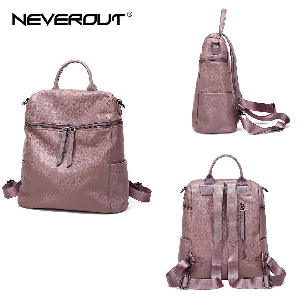 NEVEROUT, 3 цвета, рюкзак из натуральной кожи, женская сумка на плечо, одноцветная, на молнии, школьные сумки для женщин, модный рюкзак для путешествий