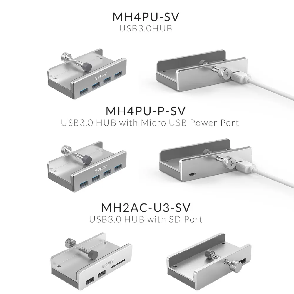 ORICO MH4PU алюминиевый 4 порта USB 3,0 Clip-хаб на зажиме для настольного ноутбука клип диапазон 10-32 мм с 100 см Дата-кабель-серебро