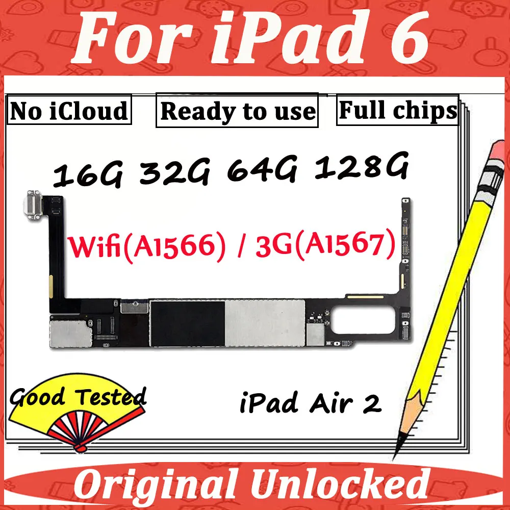 Для iPad 6 Air 2 A1566 A1567 оригинальная разблокированная Материнская плата iCloud Unlock WLAN/cellular версия Полный чип