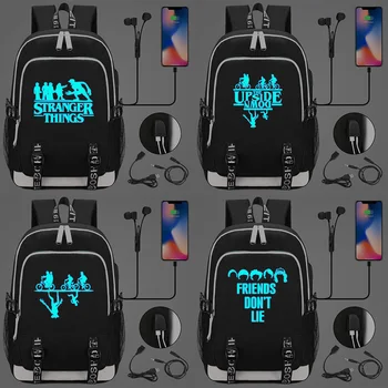 

Luminous Stranger Things USB Headphone Jack Boy Girl Kids School bag Women Bagpack Canvas Men Backpack Packsack Bookbag