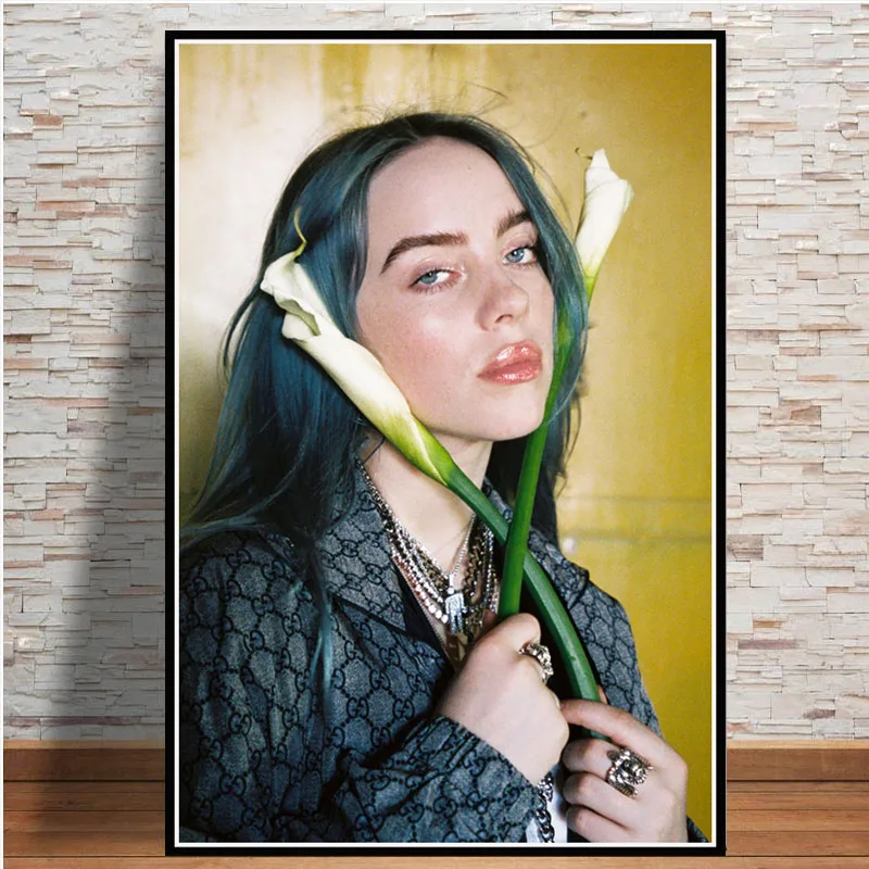 Постер с принтами Billie Eilish, музыкальный альбом, не улыбайся мне, поп-звезда, холст, художественная живопись, настенные картины для гостиной, домашний декор - Цвет: Зеленый