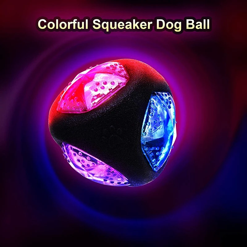 AFBC Light Up Squeak Dog Ball Balls Flash LED Squeaker Ball Dog Toy Interactive Ball for Dogs Bounce-Activated