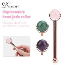 Enkele Bal Jade Roller Facelift Facial Eye Massage Roller Natuurlijke Rose Quartz Aventurijn Amethist Met 2 Vervanging Hoofd Gift
