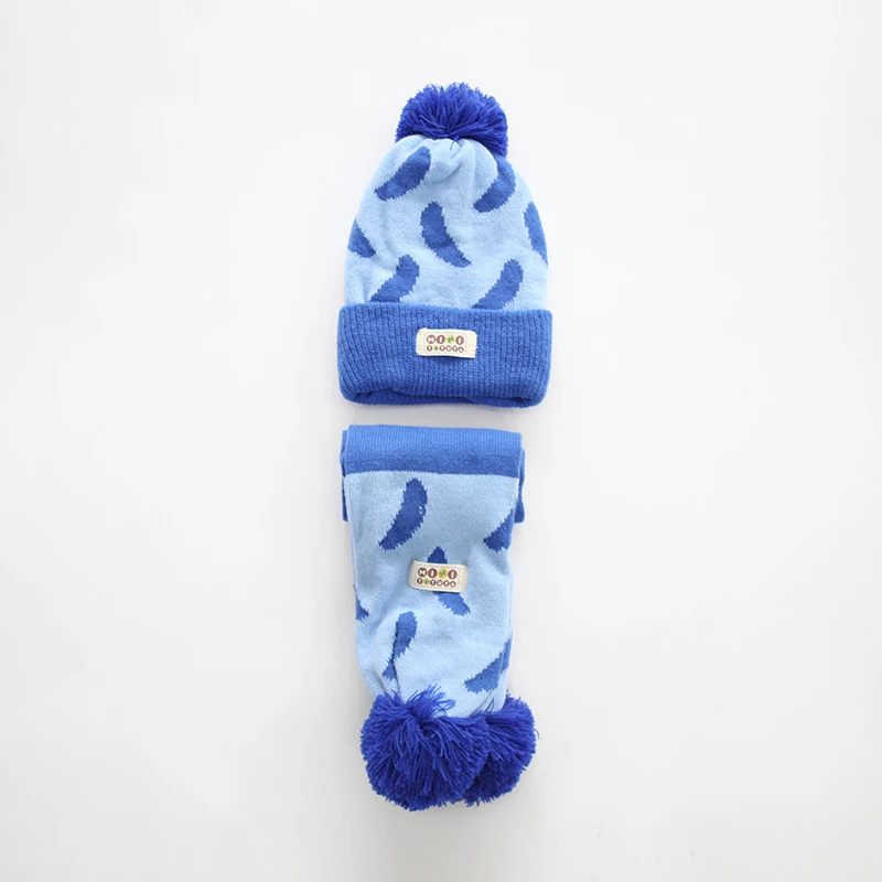 Kocotree/Лидер продаж, от 1 до 5 лет, зимняя теплая детская шапка и шарф для мальчиков и девочек, детский длинный шарф, детская шапка с помпоном, костюм - Цвет: Blue