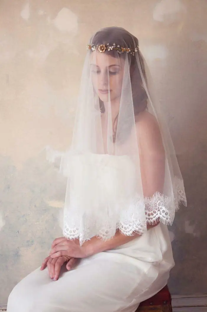

Soft Lace Veil 59" Wedding Veil Blusher Veil Wedding Accessories in Ivory, White