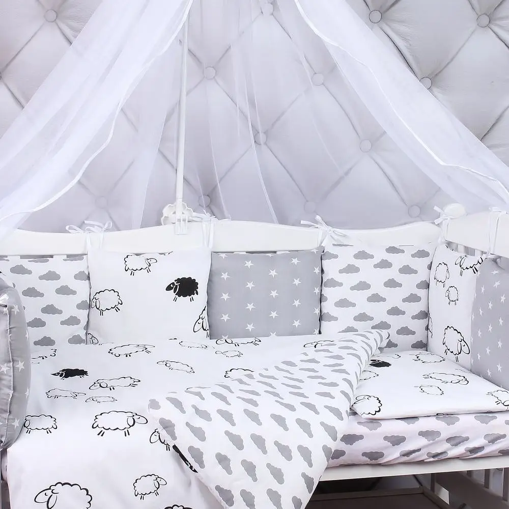 Комплект в кроватку 19 предметов(7+12 подушек-бортиков) AmaroBaby, бязь