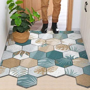 

Doormat Carpet Silk Loop Hallway Entrance PVC Hexagon Free Cut Foot Door Mat Stain Resistant Remove Mud Home Indoor Mat Carpet