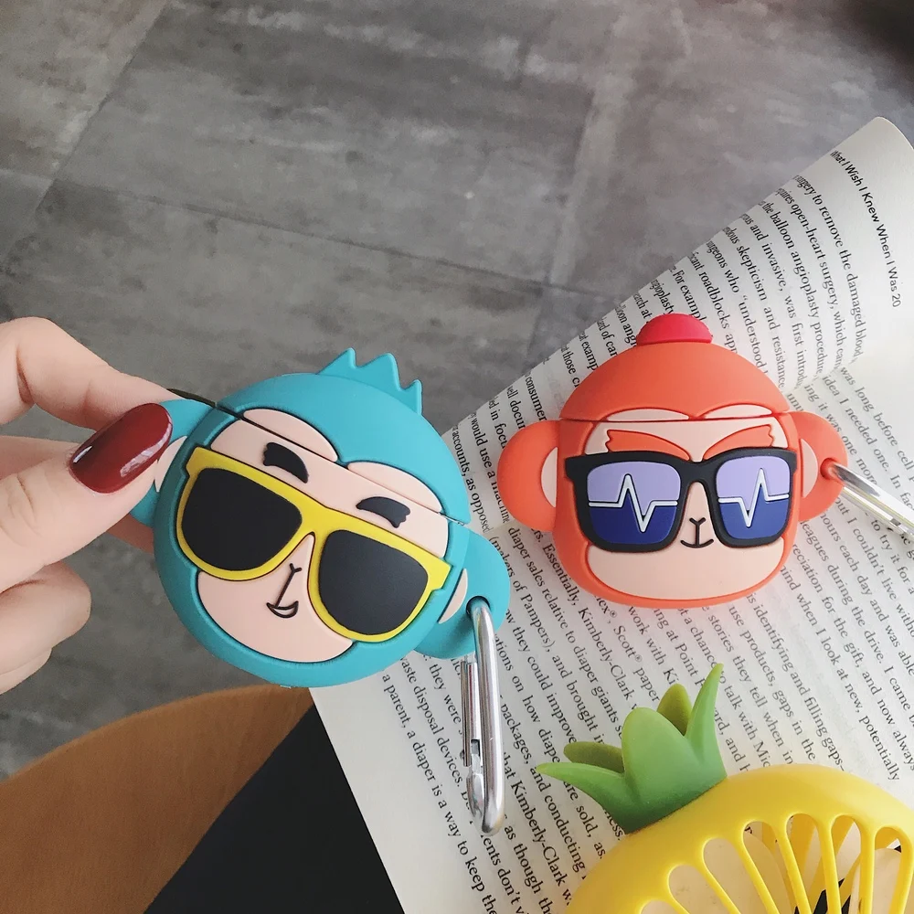 3D солнцезащитные очки с героями мультфильмов Обезьяна наушники силиконовый чехол для AirPods 1 2 Bluetooth гарнитура зарядная коробка Защитная крышка с крюком