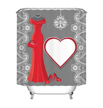 

Bride Red Dress Heels Wedding Decor Shower Curtain Waterproof Polyster Bath Curtain 60x72 Inch Bathroom Supplies Set with 12