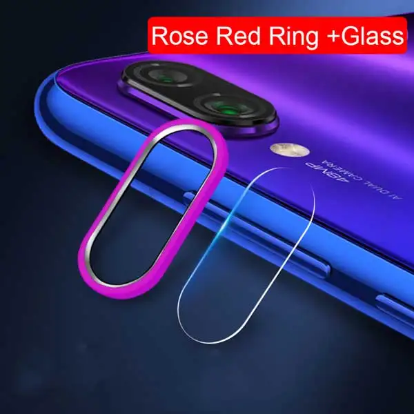 Защитное стекло для камеры для Xiaomi Redmi Note 8 7 K20 Pro, закаленное стекло и металлическое заднее защитное кольцо для Redmi Note 8, полный Чехол - Цвет: Rose Red Glass