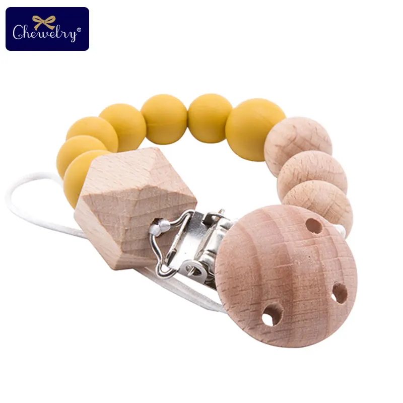 

1Pc Baby Pacifier Clips Chain Round Silicone Pearls Beech Hexagon Wood Beads Holder For Nipples Baby Silicone Teethers Chew Toys