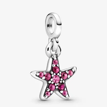 

Original 925 Sterling Silver Charm Pink Starfish With Crystal Pendant Fit Pandora Women Bracelet & Necklace Diy Jewelry