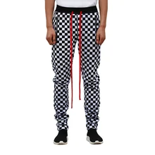 Клетчатые джоггеры лодыжки молния мужские тренировочные брюки уличная стрейч белый черный клетчатый карандаш брюки штаны на шнурках Hombre