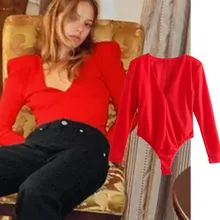 

Withered 2022 Ins Fashion Blogger Vintage Bodysuits Women England Style Sexy V-neck High Street V-neck Sheath Bodysuits Women