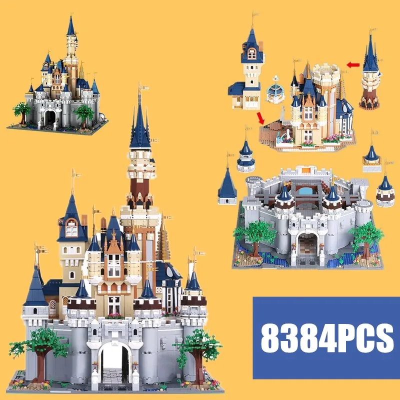 Новинка, 8384 шт., Золушка, принцесса, замок для девочек, город, модель, строительный блок, кирпичи, игрушка, Рождество, день рождения, 71040, подарок для детей