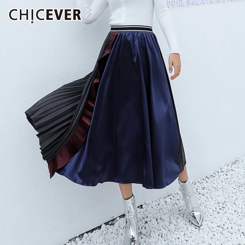 CHICEVER Корейская юбка с оборками хит цвета Женская туника с высокой талией нерегулярные плиссированные юбки Женская Весенняя модная одежда Новинка