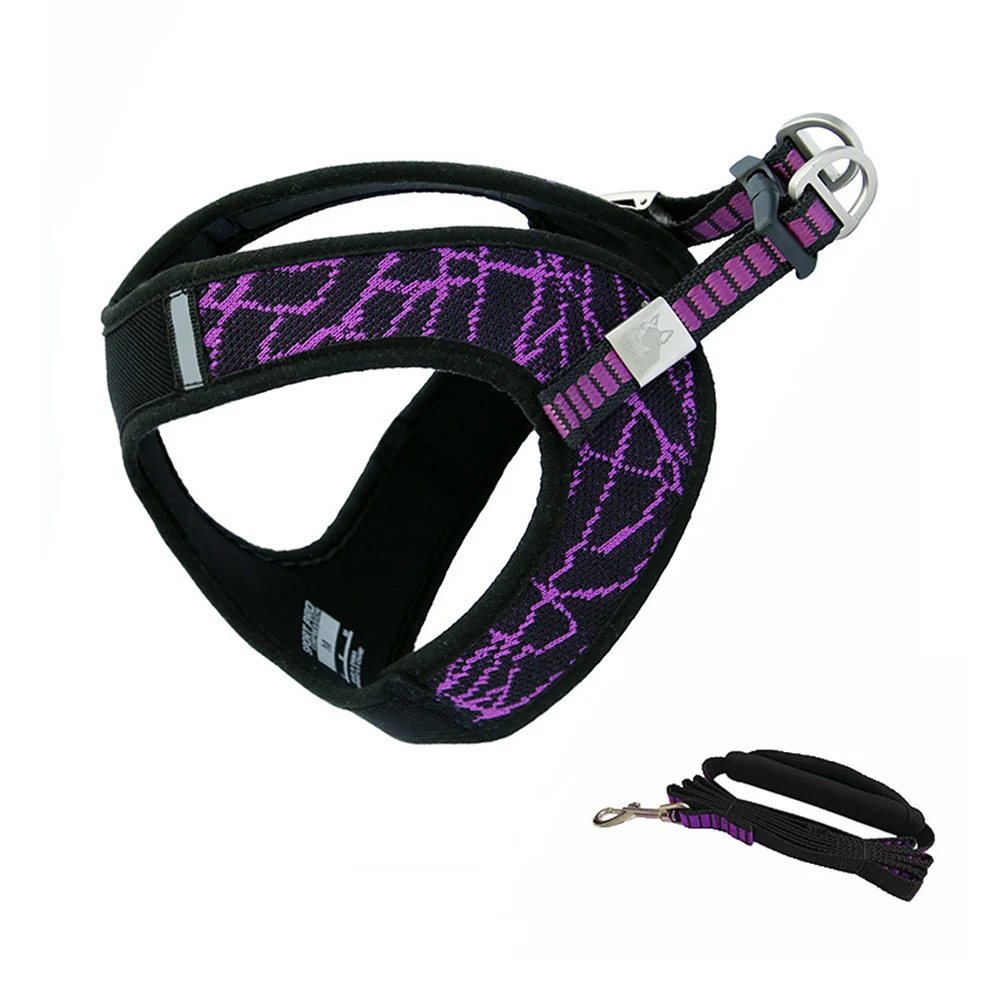 Purple Leash Ремень безопасности для животных, регулируемый ошейник для собак, кошек, открытый нагрудный жилет, мягкий нагрудный жилет, спортивный Канатный поводок, набор для маленьких средних собак - Цвет: Purple Leash