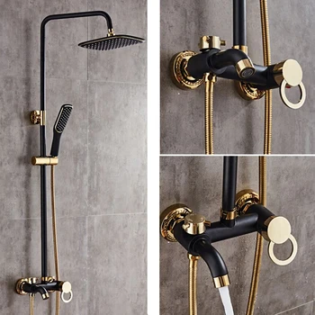 

Senlesen New black + gold Plated Copper Bath Shower Faucet Bathroom Shower Faucet Shower Set Mixer Adjust Height