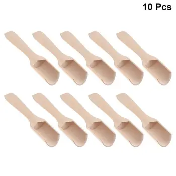 

10pcs Small Salt Shovels Flat Handle Scoop Wooden Teaspoon Milk Powder Scoops (2.8x11cm)