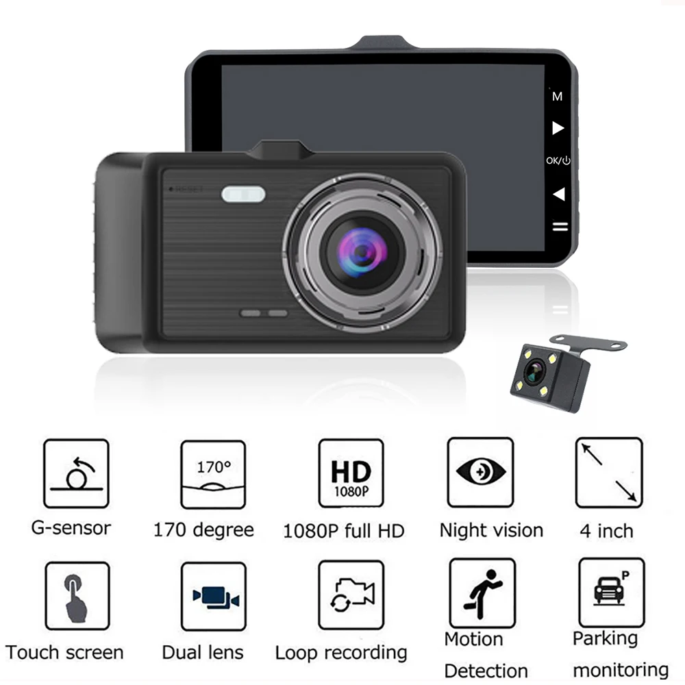 Автомобильный видеорегистратор с сенсорным экраном 4 0 дюйма Full HD 1080P двойным