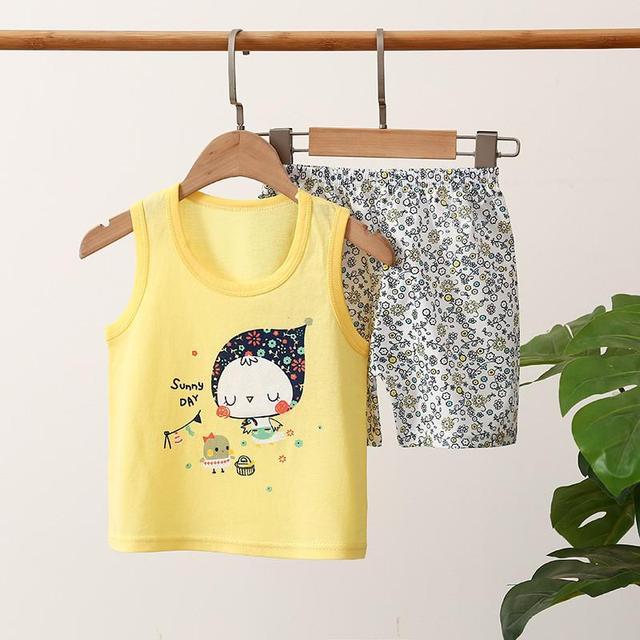 Children's Set Pure Cotton Baby Sleeveless 2-piece Clothes Boy's Clothing Set Baby Toddler Boys Vest + Shorts Suit