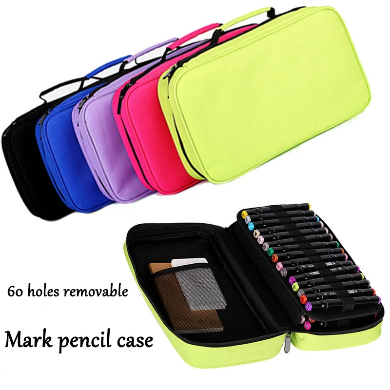 

60 Holes Marker Pencil Case Large capacity Multi-layer Art Pen Storage Stationery Cloth Bag Gift Canvas Zipper Penalty Students