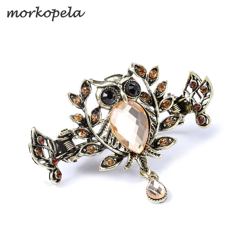 

Morkopele Owl Crystal Hair Claw Clip Vintage Metal Hair Pin Jewelry Rhinestone Hair Accessories For Women Banquet